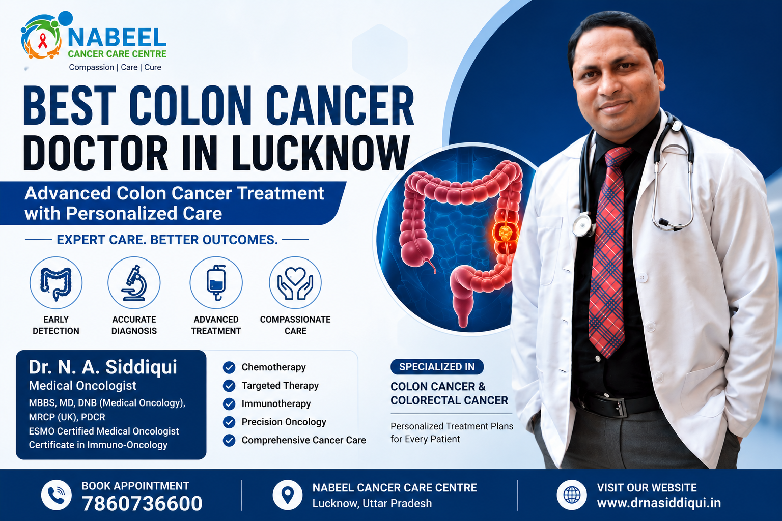 Best Colon Cancer Doctor in Lucknow Dr N A Siddiqui providing advanced colon cancer diagnosis and treatment