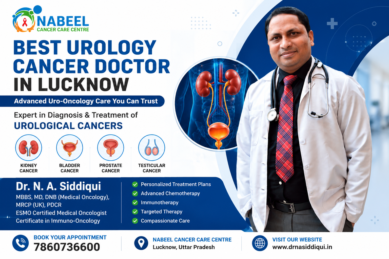 Best Urology Cancer Doctor in Lucknow Dr N A Siddiqui providing advanced treatment for kidney cancer, bladder cancer and prostate cancer.